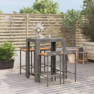 VidaXL Ensemble de bar jardin 5 pcs gris poly rotin/bois massif acacia Grey