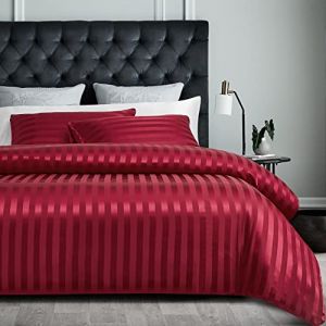 Housse de Couette Satin Rouge 220x240cm + 2 Taies d'oreiller 65x65cm avec Fermeture &Eacute;clair Parure de Lit Satin Ray&eacute; Luxe