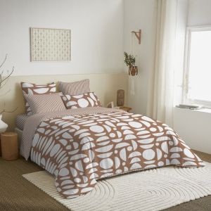 Coton Pur - Pack complet housse de couette réversible pour lit 180 x 200 cm 'King size' Mykonos sienne