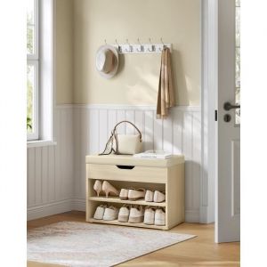 Banc à Chaussures, Meuble à Chaussures avec Siège Rembourré, Banc d'Entrée avec 3 Compartiments et Assise Rembourrée, 30 x 60 x 44 cm, pour Entrée,