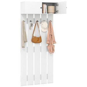 Coast Wall Wardrobe - 5 crochets doubles et placard à 2 portes - Montage mural - Blanc - 90x33x210 cm