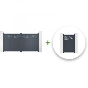 Casanoov - Pack portail battant halti 300x160cm + Portillon halti 100x160cm gris
