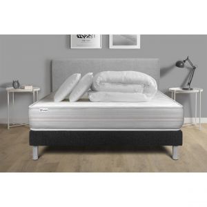 Pack prêt à dormir 200 x 200 cm Mousse polyuréthane à mémoire de forme VITALMEMO - 18 cm - Ferme - sommier kit Noir
