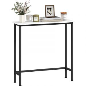 Homcom Console meuble - 75 cm - plateaux en effet marbre - cadre en m&eacute;tal - style moderne - blanc et noir