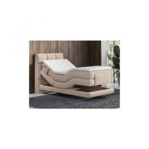 Ensemble complet boxspring tête de lit capitonnée + sommiers relaxation électrique + matelas + surmatelas - 100 x 200 cm - Tissu - Beige - LODI de PALACIO