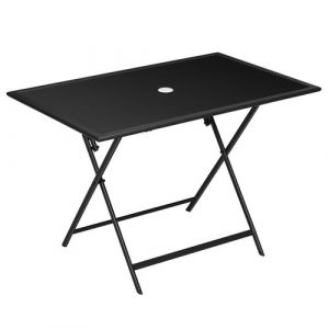 Outsunny Table de jardin pliable 6 places - espace parasol - dim. 110 x 70 x 70 cm - m&eacute;tal &eacute;poxy plateau verre tremp&eacute; noir