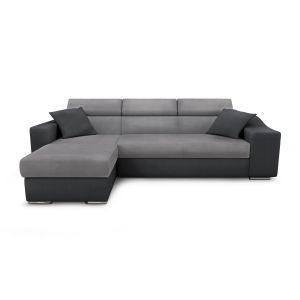 Canape dangle reversible, convertible avec coffre et 2 poufs en microfibre et simili Gris Atelier Mundo SA 244 Taille Nic à gauc