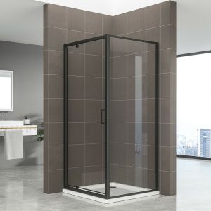 IBEABLACK Cabine de douche H. 190 cm noir porte pivotante verre 6 mm transparent 90 x 80 cm noir (porte 90)