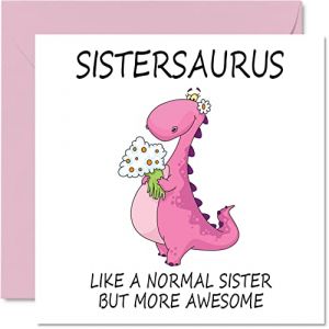 Stuff4 Cartes d'anniversaire pour s&oelig;ur &ndash; Carte d'anniversaire de la part d'un fr&egrave;re ou d'une belle-s&oelig;ur, carte d'anniversaire dinosaure, 145 mm x 145 mm