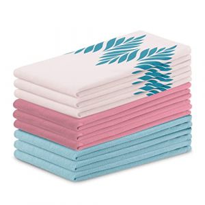 AmeliaHome Lot de 9 torchons de Cuisine en Coton 50 x 70 cm Motif Feuilles Letty Rose/Turquoise