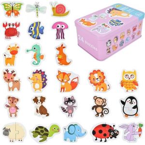 Jouet Puzzle En Bois Pour Enfants,Jouets Montessori Enfant 1 2 3 4 Ans,Puzzle Bébés Animaux (24 Pack