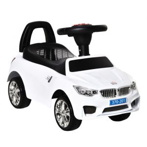 Homcom Porteur enfants voiture - coffre à jouets klaxon phares et musique - PP et métal - 635 x 28 x 36 cm - blanc