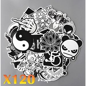 France en Stock 120 Autocollants Stickers Noir et Blanc Fun pour Smartphone, Auto, Ordinateur, Casque, Skate