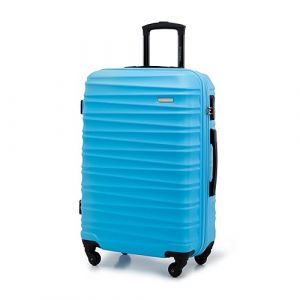WITTCHEN Valise de Voyage Bagage à Main Valise Cabine Valise Rigide en ABS avec 4 roulettes pivotantes Serrure à Combinaison Poignée télescopique Groove Line Taille M Bleu