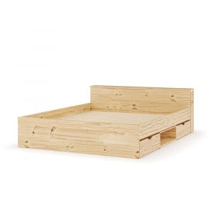 Lit avec rangement et 2 tiroirs bois massif 160x200 cm