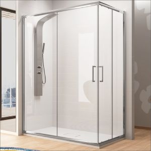 Paroi de douche accès en angle 2 verres fixes + 2 portes coulissantes BELLA 120 x 70 cm