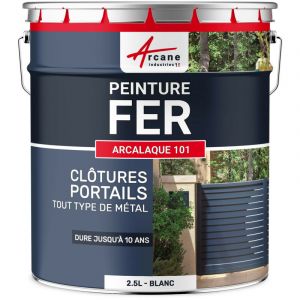 Arcane industries Peinture métal et fer pour portail, grille, garde-corps : arcalaque 101 - 2.5 l - Blanc - ral 9003 - Blanc - ral 9003