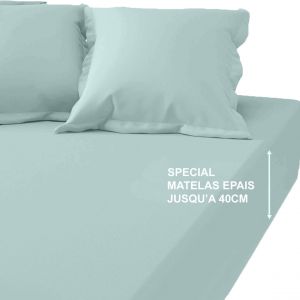 Drap-housse grand bonnet XL Coton TERTIO - Bleu Glacier
