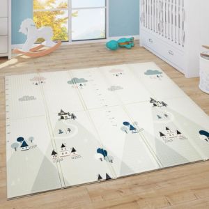 Paco Home - Tapis Jeux Tapis Bébé Tapis Pliable Lavable Réversible Alphabet Crème Bleu Jaune Gris 150x200 cm