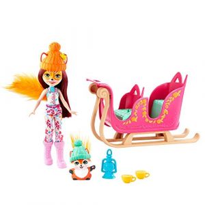 Mattel Enchantimals coffret Aventure en Traîneau, mini-poupée Felicity Renard, figurine animale Flick, traîneau et accessoires, jouet pour enfant, GJX31