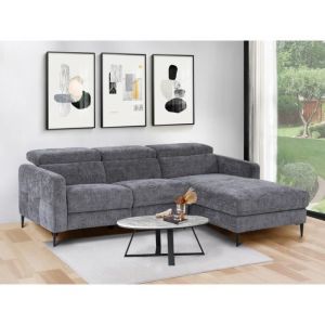 Canapé d'angle droit relax électrique en tissu gris anthracite FUSETA