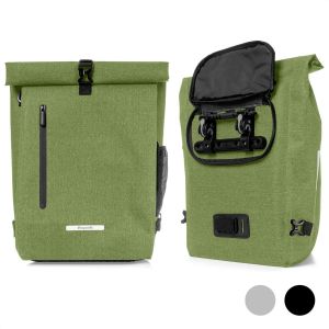 LifeGoods Single Bicycle Bag - Compact - Sac à bandoulière et sac à dos - 25L - Porte-bagages ronds - Imperméable - Vert olive