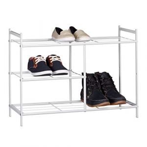 Relaxdays Meuble à chaussures SANDRA 3 étagères chaussures métal pour bottes HxlxP: 50,5 x 70 x 26 cm pour 8 paires rangement avec poignées, blanc