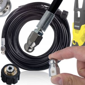 Rosfix Tuyau de Nettoyage Canalisation 35m M22 &ndash; Buse Amovible 1/4" Nylon Renforc&eacute;, 200 Bar, 60&deg;C compatible avec nettoyeur haute pression K&auml;rcher