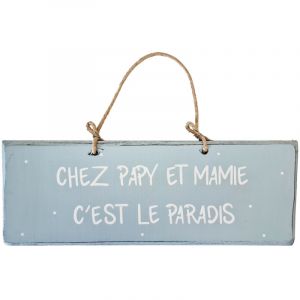 Rétro QUALIART Plaque décorative en bois bleu ciel - Chez Papy et Mamy, c'est le paradis