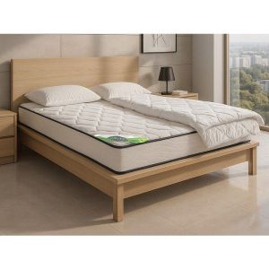 Pack literie 160 x 200 cm matelas mousse et coutil bambou &eacute;p.15cm + couette + 2 oreillers - KANANI de NATUREA