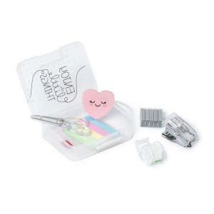 Legami Mini Lot de Papeterie, 6,7 x 10,5 cm, Le lot Comprend 6 Accessoires en Format Mini : Ciseaux, surligneur, marquage, Ruban adhésif avec Distributeur, agrafeuse et Points métalliques