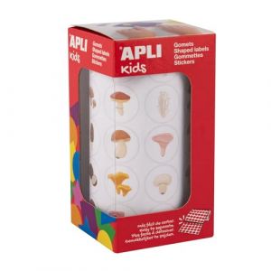 APLI Kids 20053 - Rouleau de gommettes sur le thème des champignons - Gommettes rondes illustrées de champignons - Gommettes éducatives