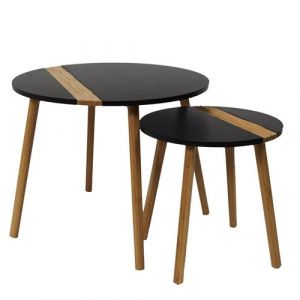 Trazen Lot de 2 Tables Gigognes Noires et Relief Bambou Naturel