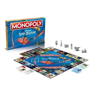 Winning Moves Disney Lilo et Stitch Monopoly Jeu de société Embarquez dans un voyage hors de ce monde avec Lilo, Stitch, Nani, Jumba et bien plus encore, cadeau pour les enfants de 8 ans et plus, bleu