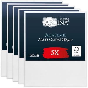 Artina Set de 5 Canvas Toile Peinture 50x60 cm &ndash; Tableau Peinture Ch&acirc;ssis Entoil&eacute;s en Bois FSC&copy; &ndash; Tableau a Peindre Blanche 100% Coton 280g/m&sup2; &ndash; Toiles &agrave; Peindre Stable Akademie