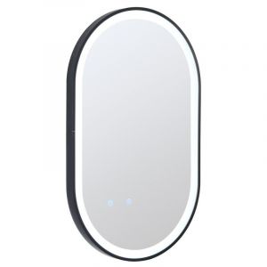 Miroir de salle de bain lumineux ovale anti buée avec contour noir - 60 x 90 cm - ALARICO