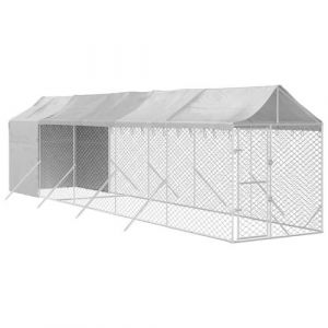 Image de VidaXL Chenil d'extérieur pour chiens avec toit argenté acier galvanisé 2x10x2,5 m