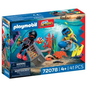 Image de Playmobil City Action Plongeur de Police avec tr&eacute;sor, 2 Figurines Plus Scooter sous-Marin et cr&eacute;atures Marines, Stimule la cr&eacute;ativit&eacute;, Jouet pour Enfants &agrave; partir de 4 Ans, 72078