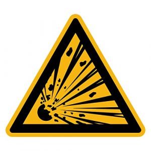 Autocollant Danger Warning Avertissement NF ISO7010 - Sticker Adh&eacute;sif Signal&eacute;tique Triangulaire Lamin&eacute; Plastifi&eacute; R&eacute;sistant &agrave; l'eau et aux UV - Mati&egrave;res Explosives - 10x10 cm
