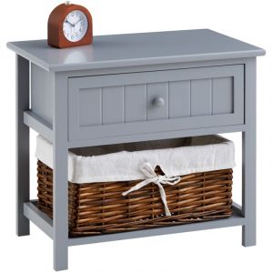 Table de chevet AKURE avec 1 tiroir et 1 panier en bois lasuré gris
