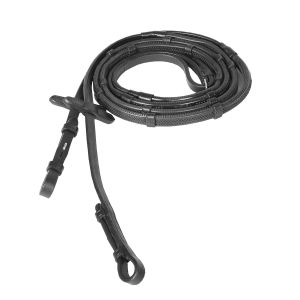 Horze Renes caoutchouc Fine Prise avec arretoirs pour chevaux - noir - taille Full - Taille 135 - Ø anneaux : 70mm