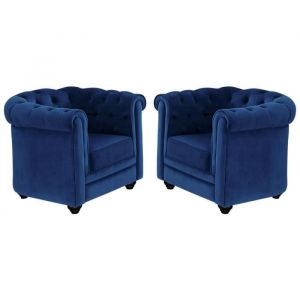 Lot de 2 Fauteuils CHESTERFIELD - Velours bleu roi