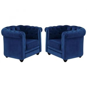 Image de Lot de 2 Fauteuils CHESTERFIELD - Velours bleu roi