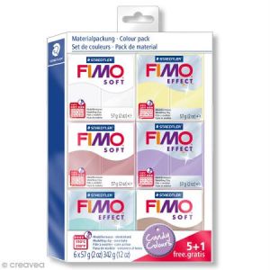 Image de Fimo Soft Colour Pack Candy Colours - Set 6 Pains Pte À Modeler 57G Couleurs Bonbons Assorties "5 + 1 Offert