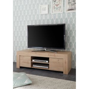 home24 Base TV deux portes en bois Giarre chene noyer clair - SUBLEEM