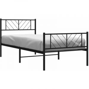 VidaXL Cadre de Lit avec Tête de Lit et Pied de Lit, Lit de Simple avec Sommier à Lattes, Lit Adulte avec Rangement Chambre, Moderne, Noir 100x190 cm Métal
