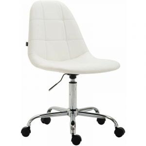 Décoshop26 Chaise de bureau tabouret d'ordinateur sur roulettes hauteur réglable en similicuir blanc TABO10114