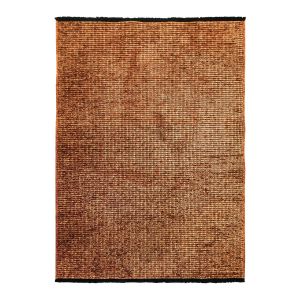 Thedecofactory Tapis tissé plat coton noir et reflet lumière orange 160x230