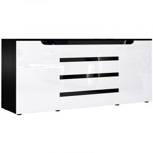 Buffet Commode Dressoir Crédence Sylt V2 Noir - haute brillance & tons naturels - Blanc haute brillance / Noir haute brillance - Blanc haute