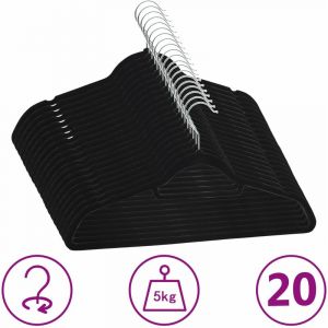 Image de VidaXL Cintres antidérapants 20 pcs Noir Velours